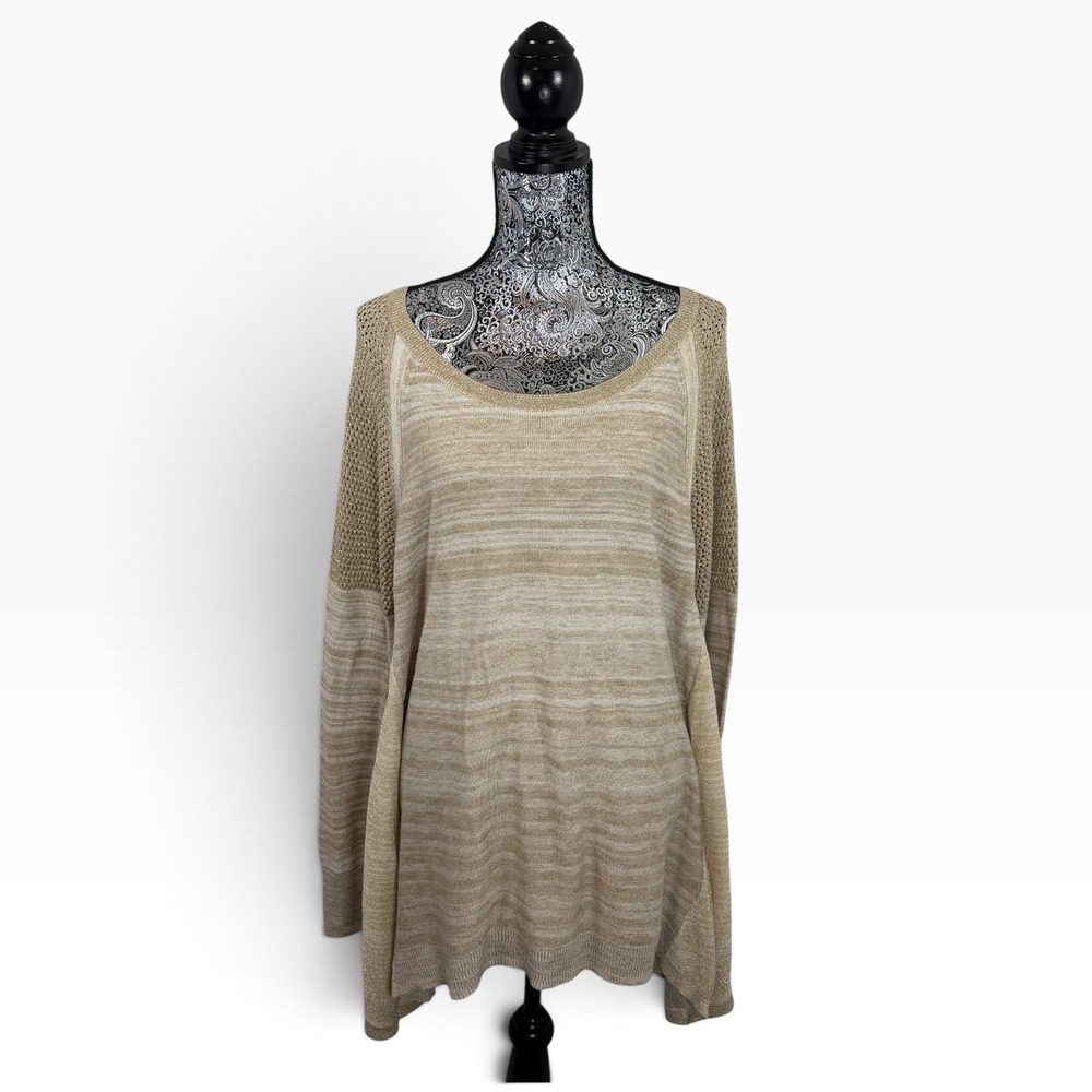 Knox Rose XXL Beige/Taupe Metallic Knit Sweater Boho Textured Long Sleeve